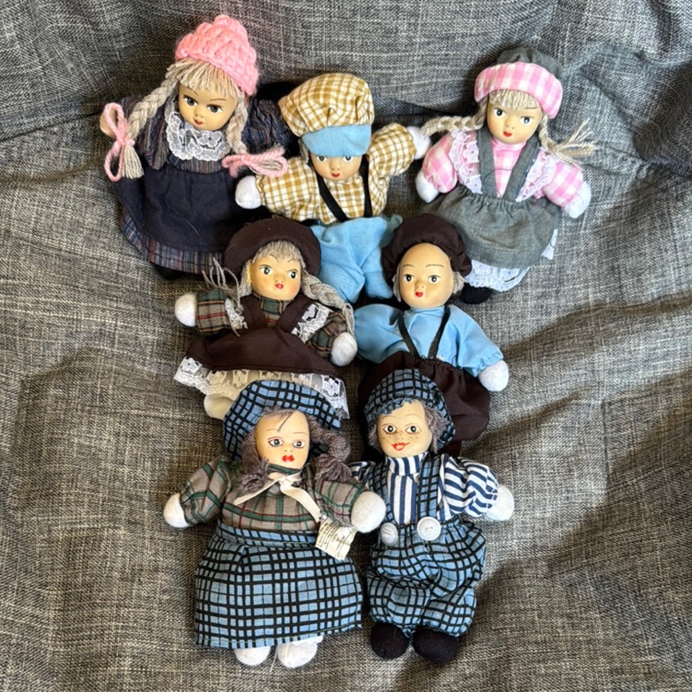 Set of 7 Vintage Miniature Sand Filled Dolls